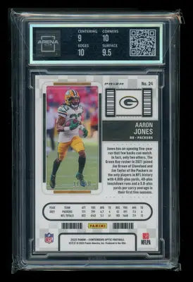 Graded Aaron Jones football card from Panini Contenders Optic Orange series in Arena Club 9.5
