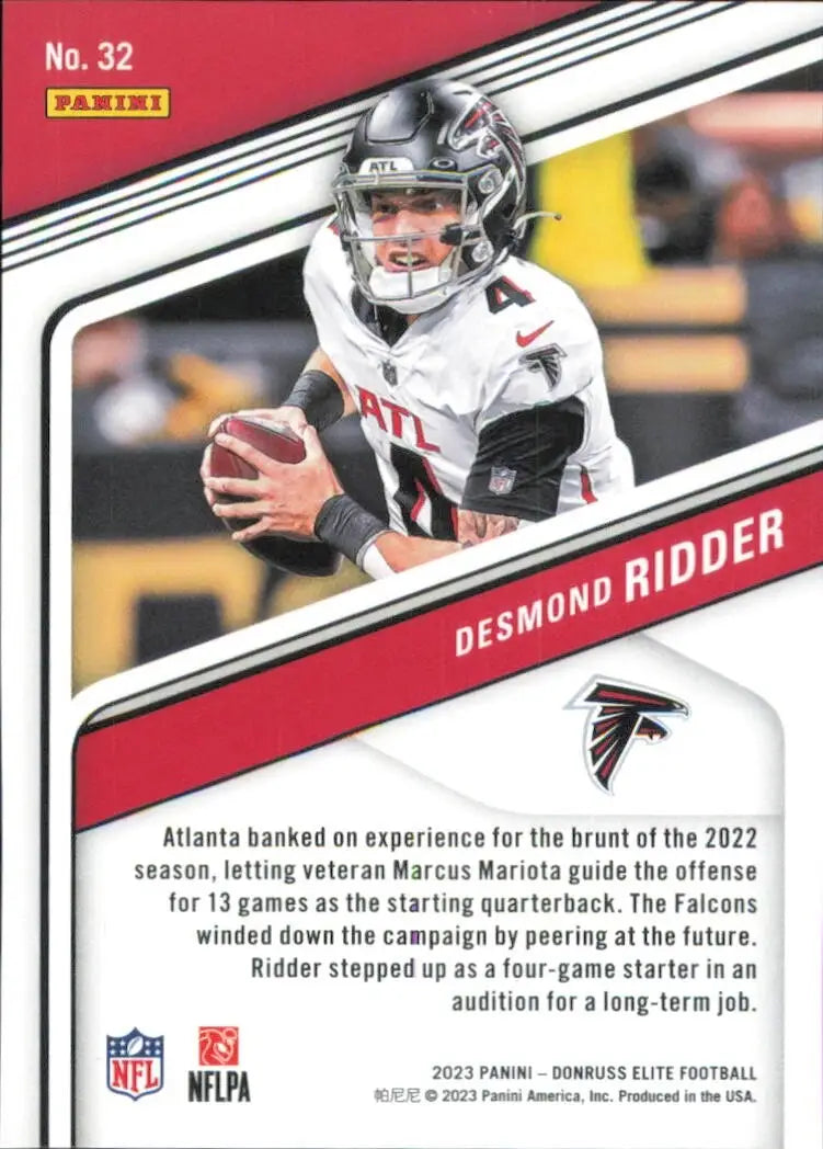 Desmond Ridder football card from 2023 Panini Donruss Elite Orange series
