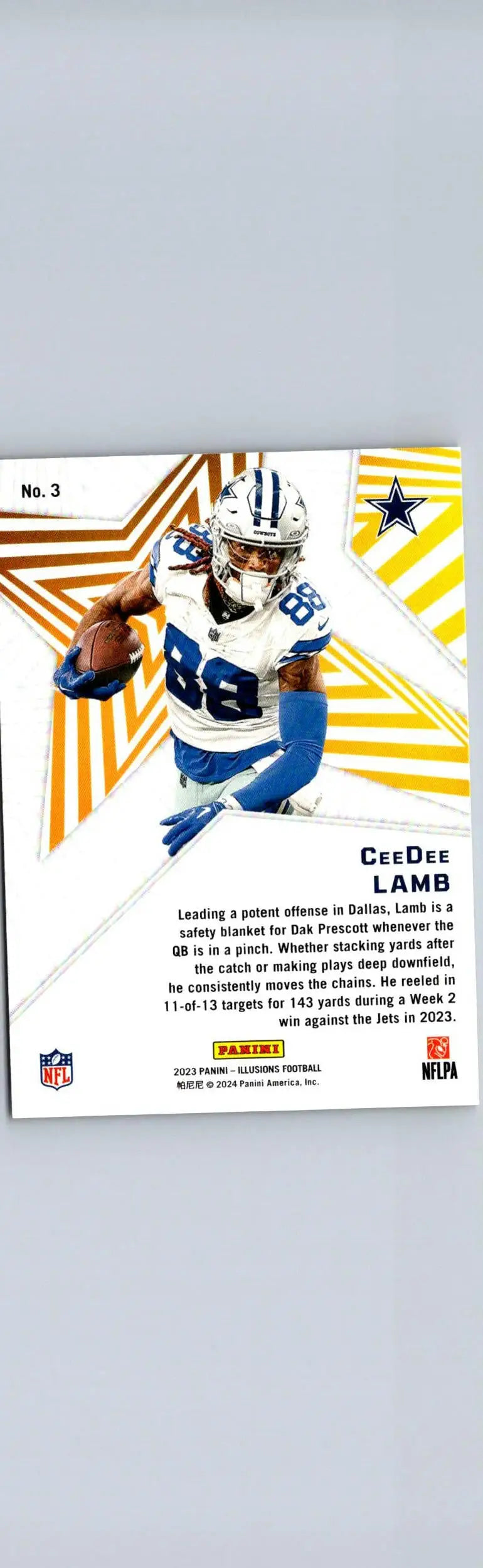 CeeDee Lamb football card from 2023 Panini Illusions Shining Stars series