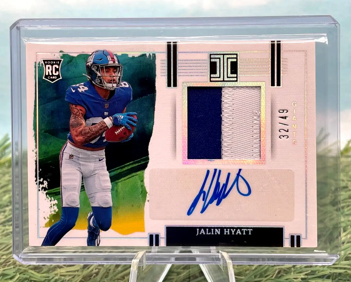 Jalin Hyatt football card from Panini Impeccable Football 2023, rookie patch auto RPA