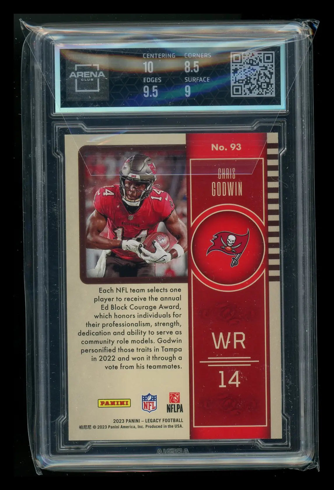 Graded Panini Legacy Red Chris Godwin football card displayed in 2023 Panini Legacy Red collection