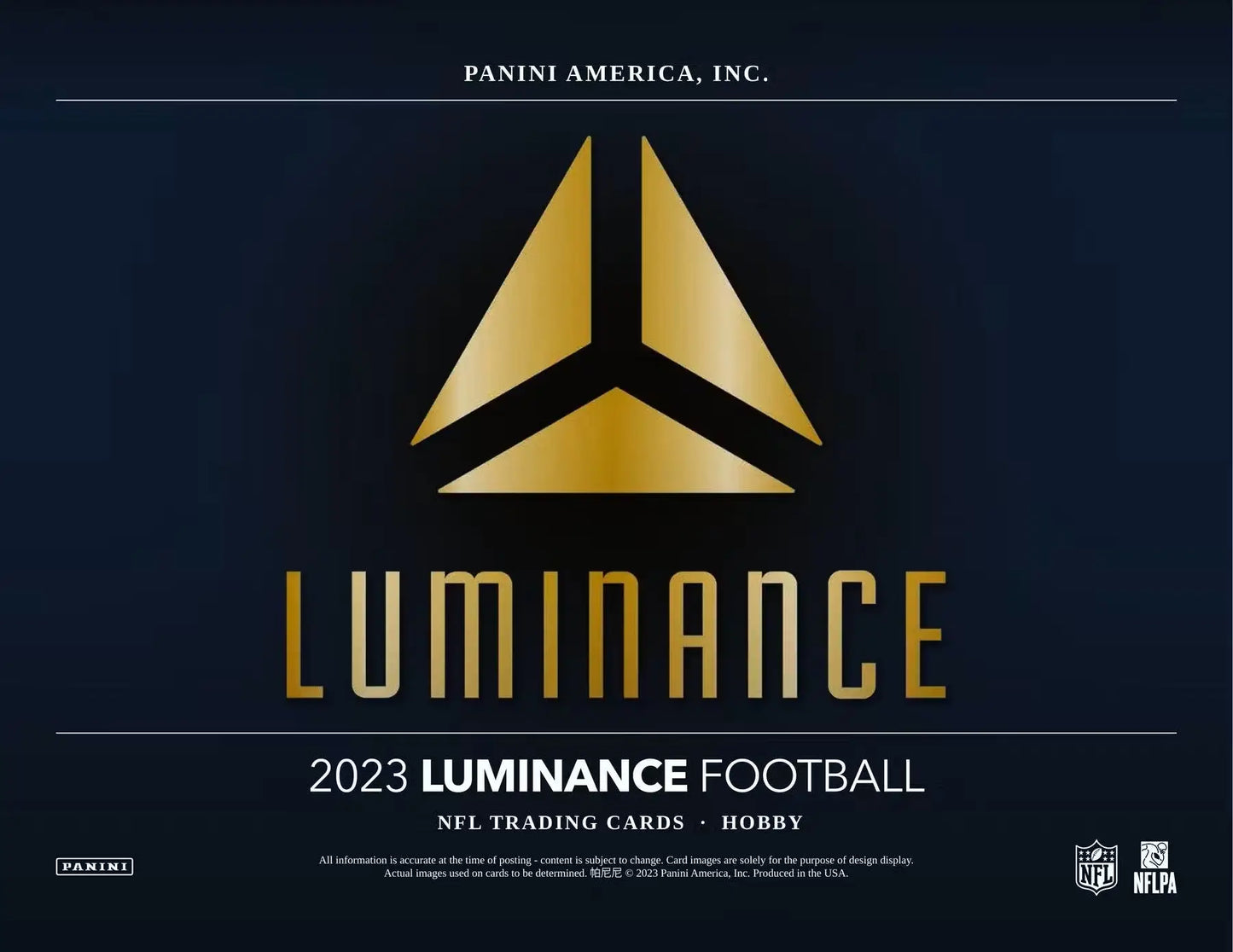 Promotional material for 2023 Luminance Football NFL trading cards with base luminance and rookie luminance elements