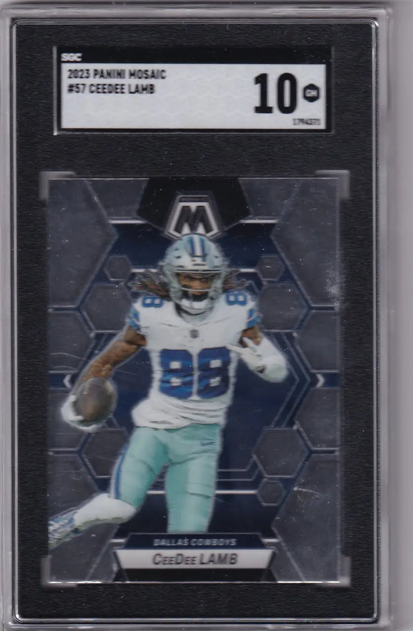 Graded CeeDee Lamb SGC 10 football card from 2023 Panini Mosaic Dallas Cowboys