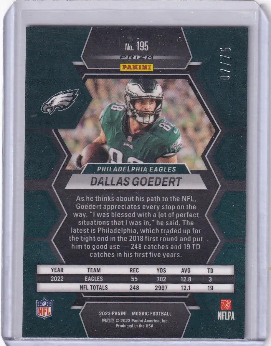 2023 Panini Mosaic Blue Disco 7/75 #195 Dallas Goedert - Philadelphia Eagles
