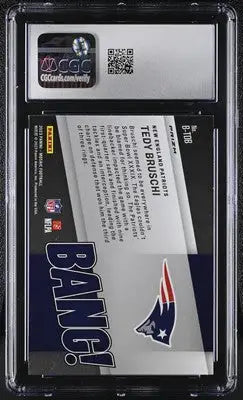Graded Panini Mosaic Tedy Bruschi football card from 2023 Panini Mosaic Bang!
