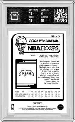 Graded Victor Wembanyama Panini NBA Hoops basketball card displayed in 2023 Panini NBA Hoops Victor Wembanyama #277 AC 9