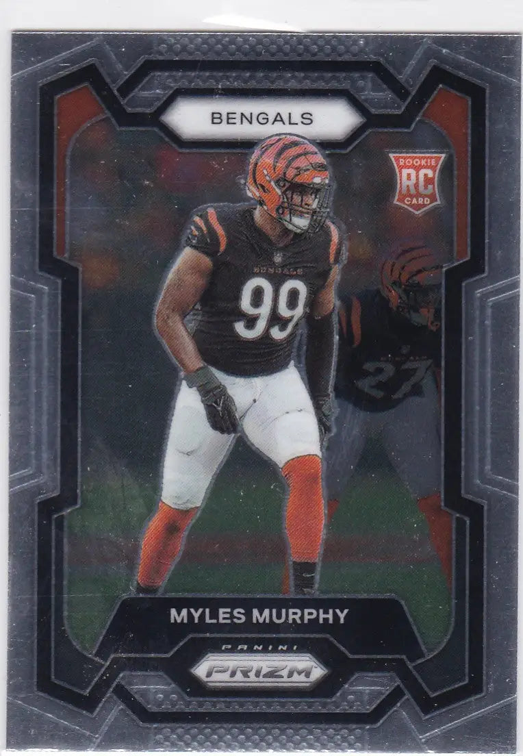 Black and white Myles Murphy RC football trading card from Panini Prizm Cincinnati Bengals