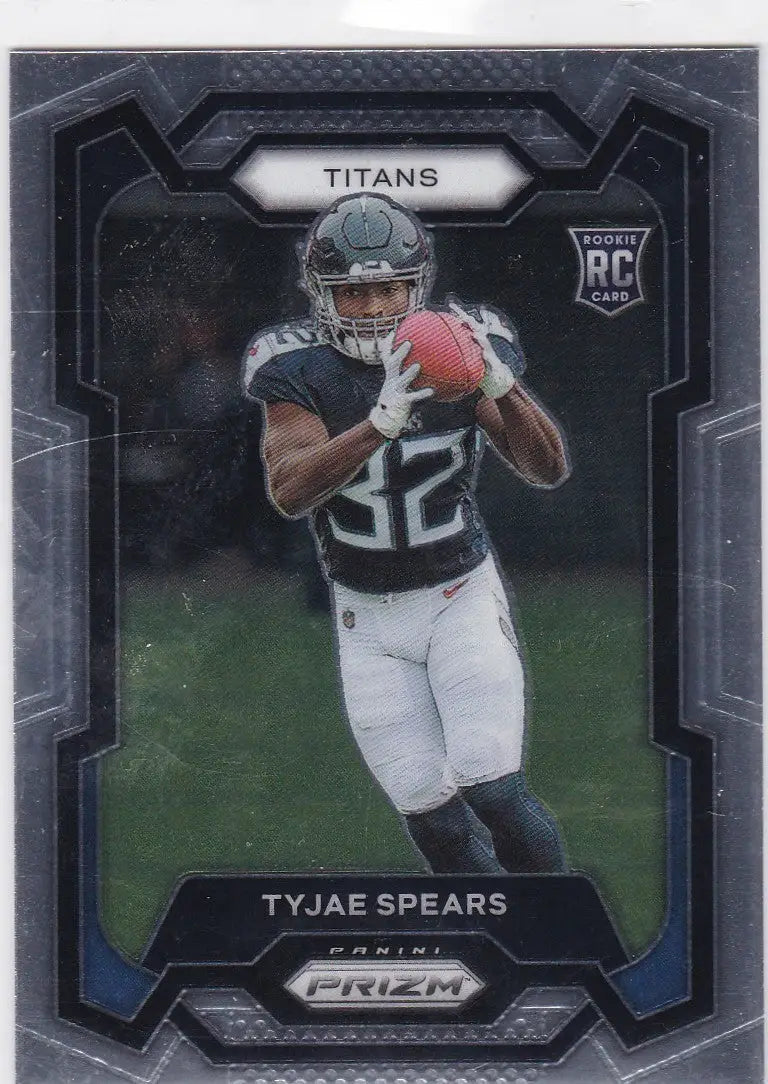 Football trading card featuring Tyjae Spears RC Tennessee Titans from Panini Prizm