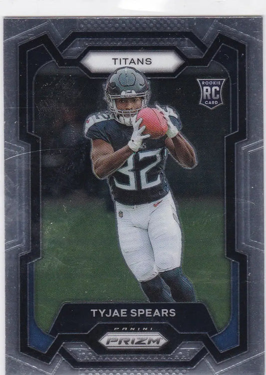 Football trading card featuring Tyjae Spears RC Tennessee Titans from Panini Prizm