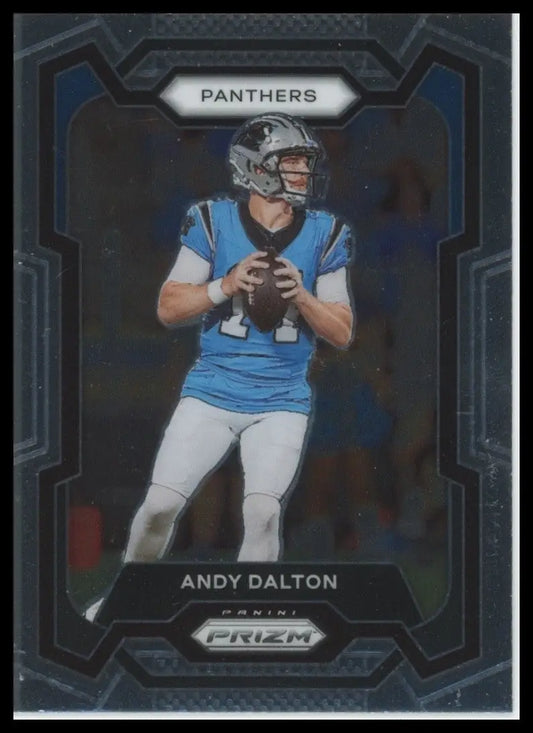 Football card featuring Andy Dalton in Carolina Panthers uniform from 2023 Panini Prizm