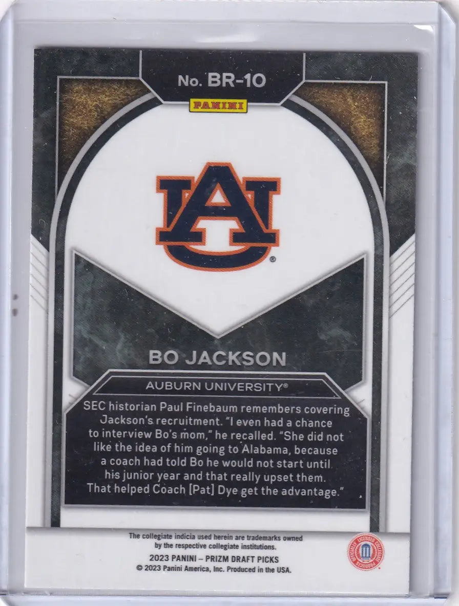 Bo Jackson Auburn University football trading card in 2023 Panini Prizm Draft Las Vegas Raiders
