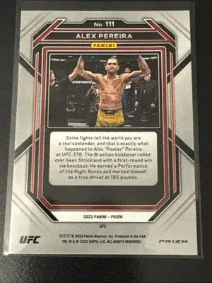Collectible UFC trading card featuring Alex Pereira with Panini Prizm Green Refractor design