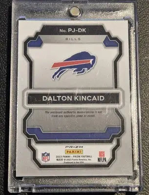 Dalton Kincaid football card from 2023 Panini Prizm Kincaid Premier Jerseys Neon Green Pulsar