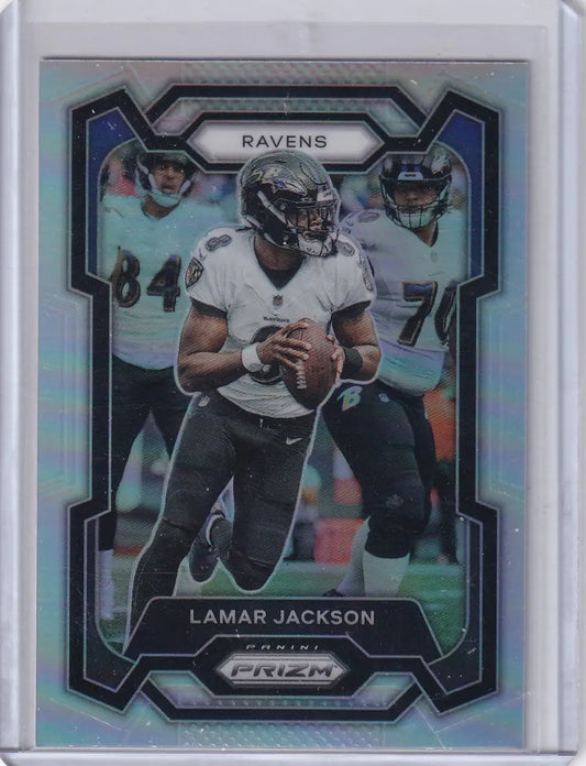 Lamar Jackson 2021 Panini Prizm Silver football card in 2023 Panini Prizm Silver product