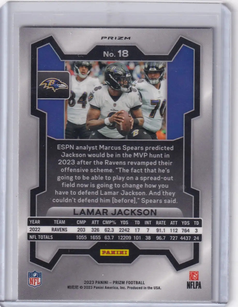 2023 Panini Prizm Silver Lamar Jackson football trading card Baltimore Ravens