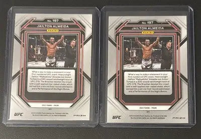 UFC trading cards in protective cases featuring 2023 Panini Prizm UFC Ice Silver Prizm