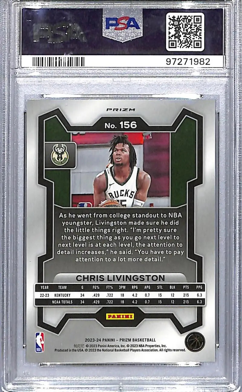 2023 Panini Prizm White Sparkle Chris Livingston NBA basketball card PSA 10 GEM MINT