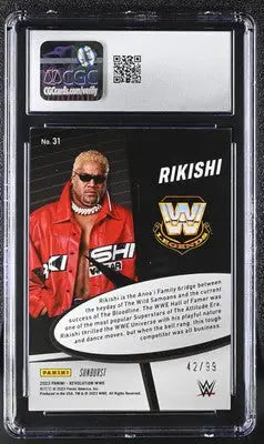 Revolution WWE Rikishi wrestling card in protective case, Sunburst 42/99 CGC 9