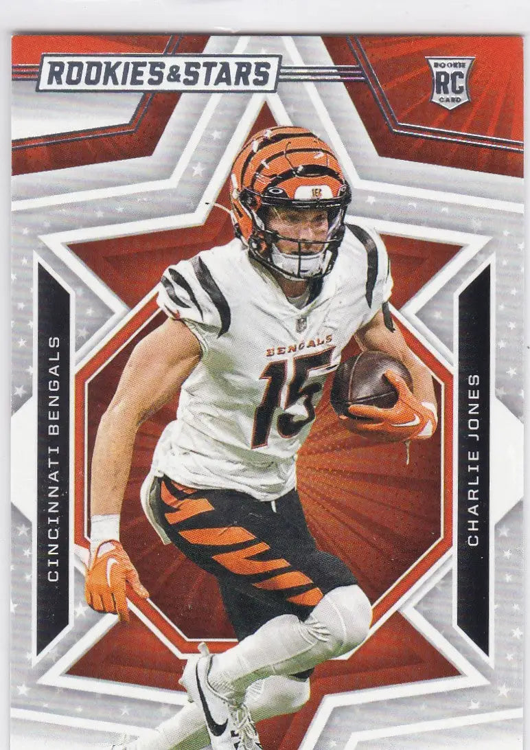2023 Panini Rookies and Stars Charlie Jones RC Cincinnati Bengals football trading card