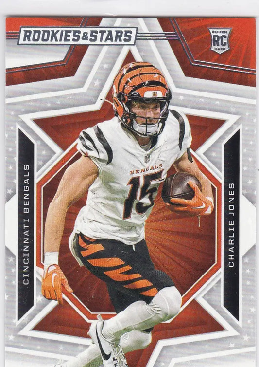 2023 Panini Rookies and Stars Charlie Jones RC Cincinnati Bengals football trading card