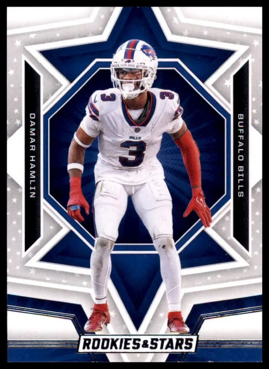 Football card featuring Damar Hamlin from 2023 Panini Rookies & Stars NFL collection