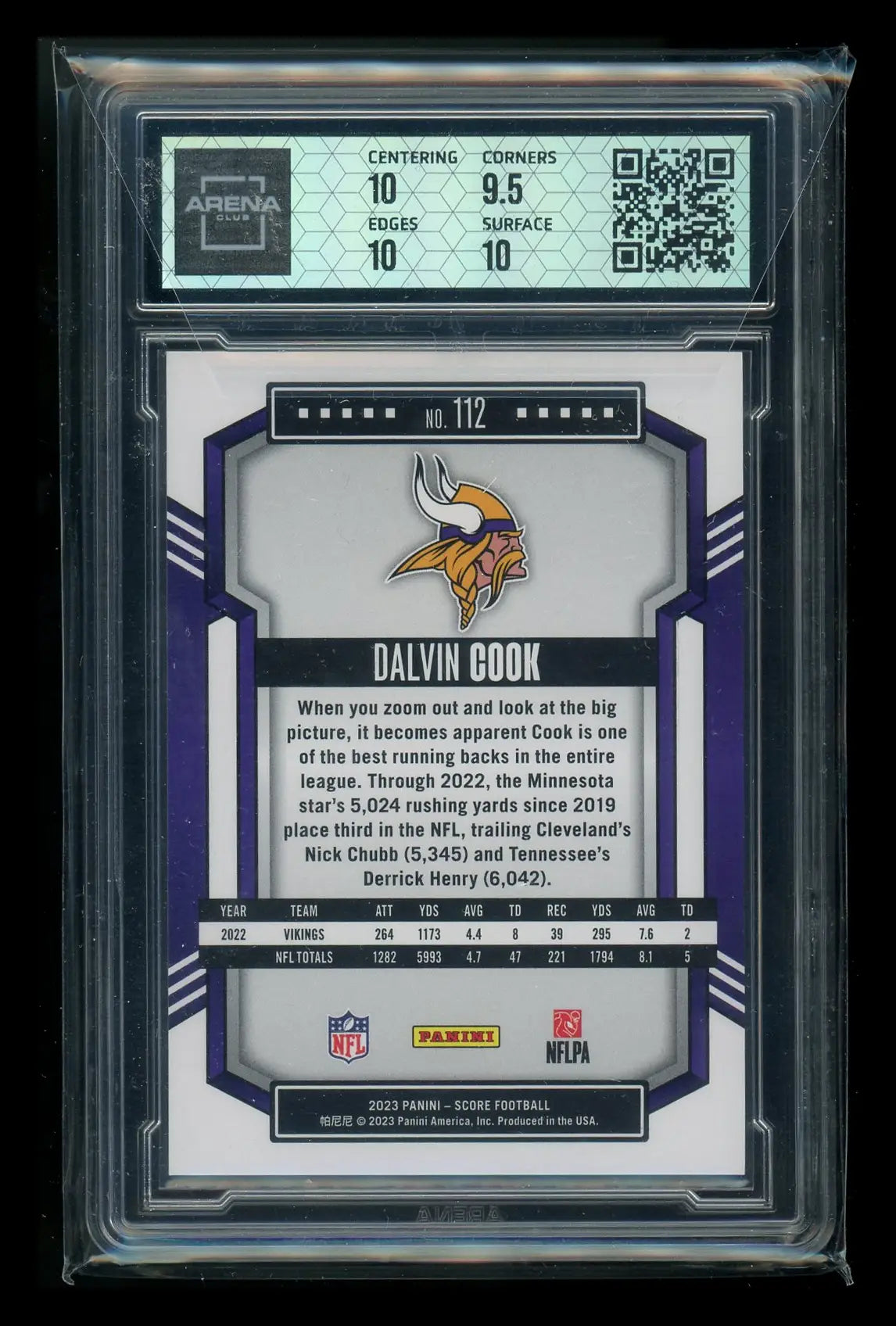 Graded Panini Score Lava Dalvin Cook football trading card from 2023 Arena Club