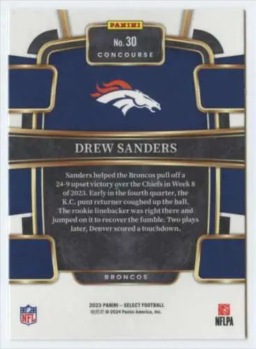 Drew Sanders football card from 2023 Panini Select with original gloss finish