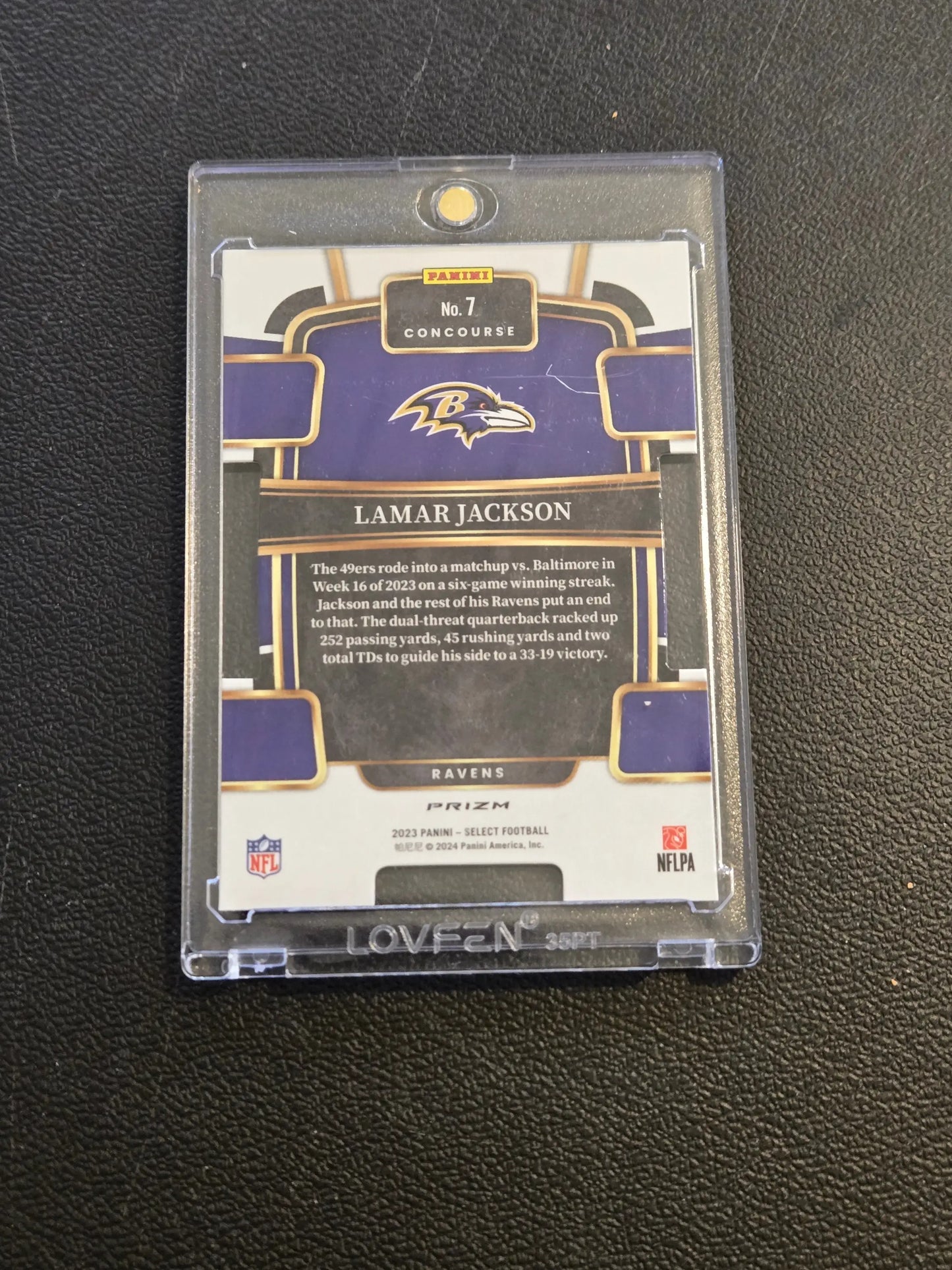 Football trading card featuring Lamar Jackson Baltimore Ravens 2023 Panini Select Silver Prizms Die Cuts