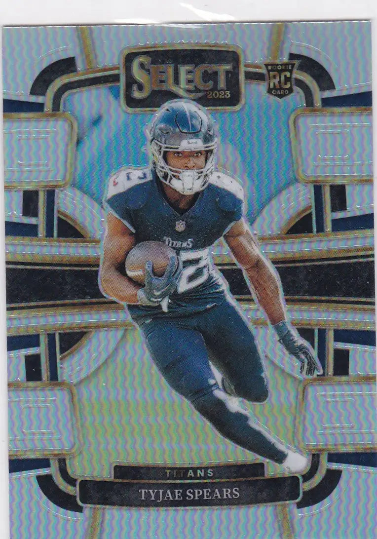 Tyjae Spears Prizm RC football card from 2023 Panini Select Tennessee Titans