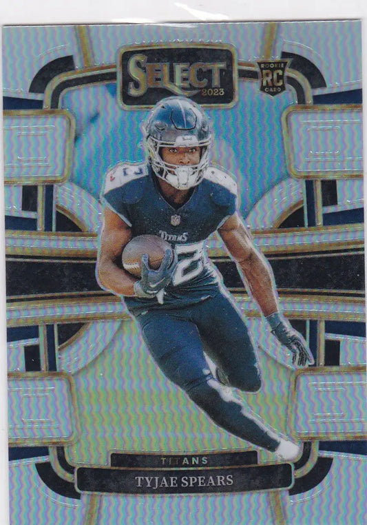 Tyjae Spears Prizm RC football card from 2023 Panini Select Tennessee Titans
