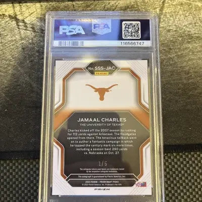 Prizm Draft Picks Jamaal Charles football card with auto 1/5 Psa 8 Pop 1