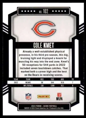Cole Kmet football card 2023 Score #102 NM original gloss by Simply Sandoval