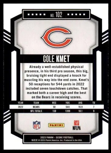 2023 Score #102 Cole Kmet NM Near Mint Bears ID:64966 - Trading Cards