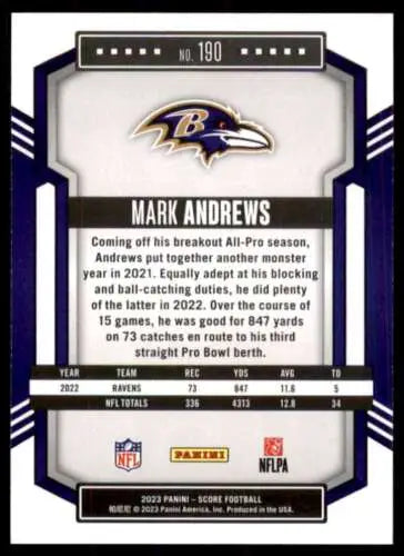 Mark Andrews football card 2023 Score #190 NM original gloss Ravens Simply Sandoval
