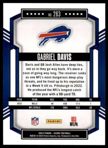 Gabriel Davis football card from 2023 Score #263 in original gloss near mint condition