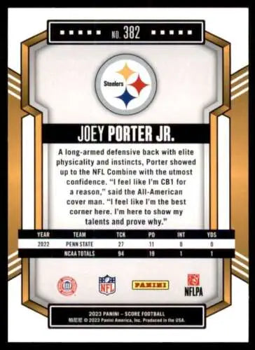 Joey Porter Jr. football card 2023 Score #382 NM Near Mint RC Rookie with original gloss
