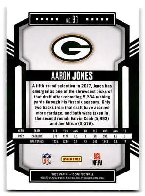 Aaron Jones football card from 2023 Score #91, a must-have for trading cards collectors
