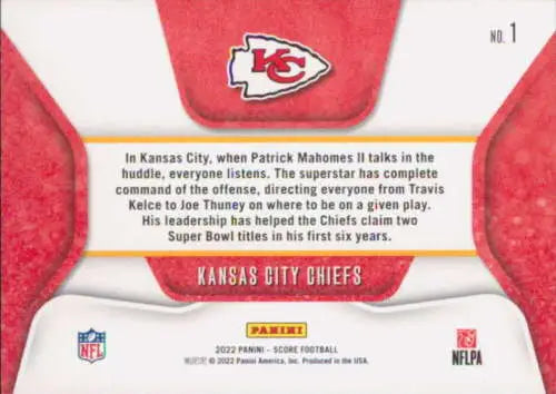 Kansas City Chiefs 2023 Score Huddle Up #1 football card in original gloss finish