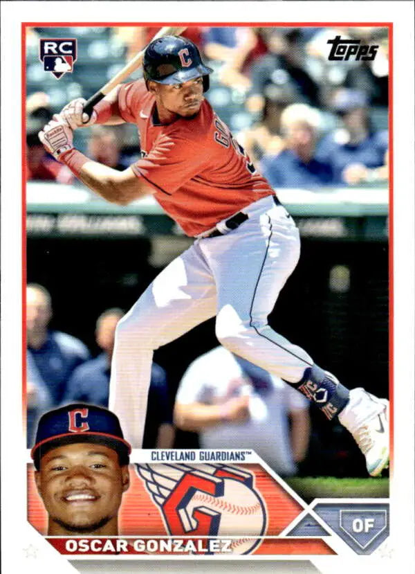 Oscar Gonzalez Cleveland Guardians baseball card from 2023 Topps Rookie series