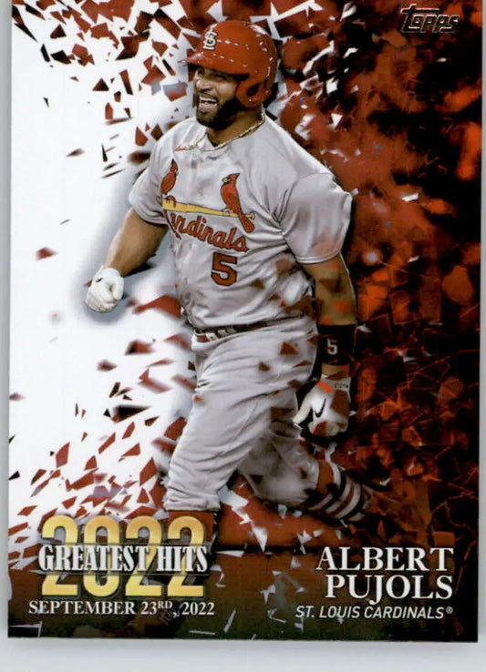 Baseball card of Albert Pujols, St. Louis Cardinals player in white uniform with number 5