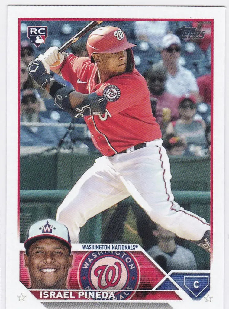 Baseball card of Israel Pineda RC Washington Nationals in batting stance