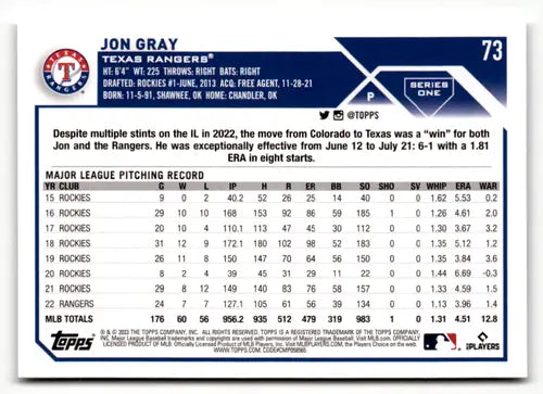2023 Topps #73 Jon Gray NM-MT Rangers ID:49559 - Trading Cards