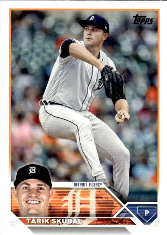 Tarik Skubal delivering pitch on 2023 Topps #74 Detroit Tigers Baseball Card