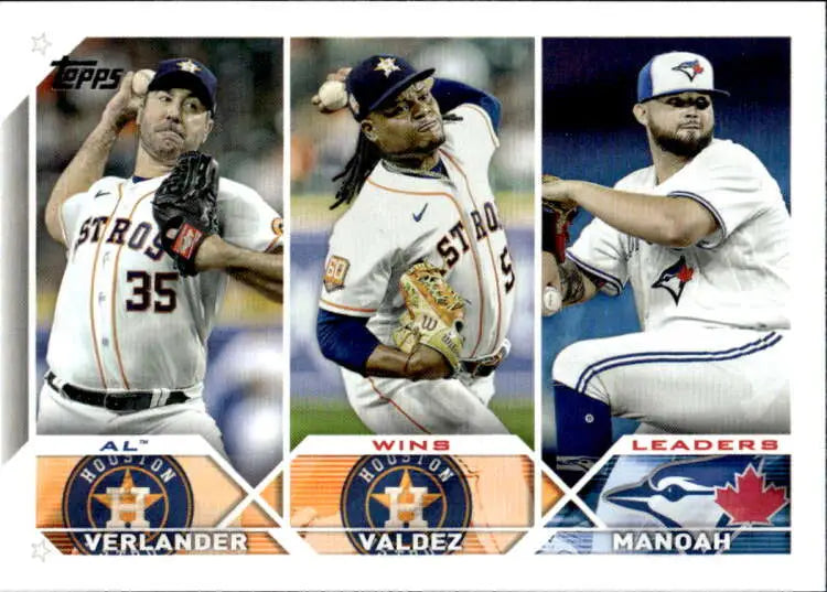 Baseball card featuring Frambert Valdez, Justin Verlander, and Alek Manoah pitchers