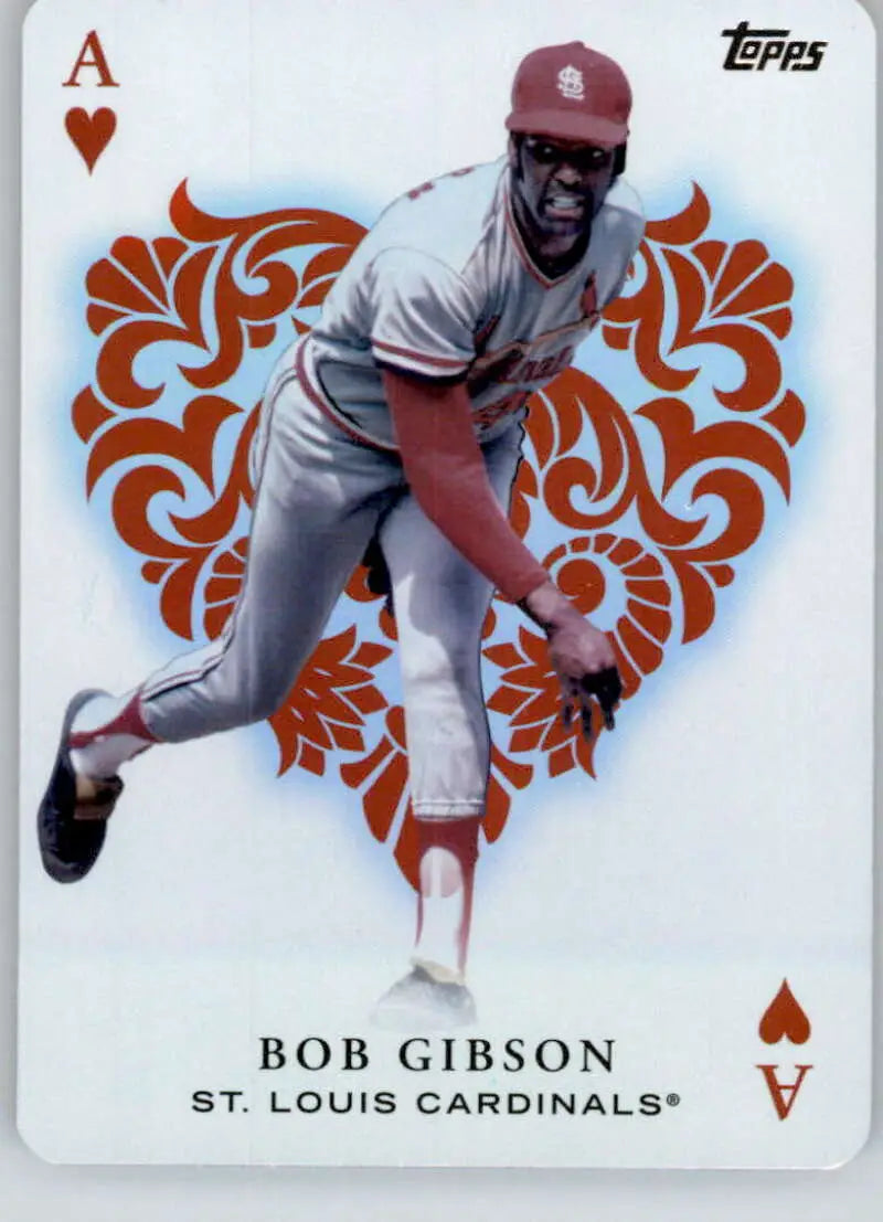 Bob Gibson St. Louis Cardinals baseball card in white uniform with heart background