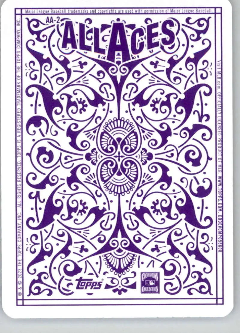 Purple and white decorative playing card back featuring Bob Gibson and St. Louis Cardinals text