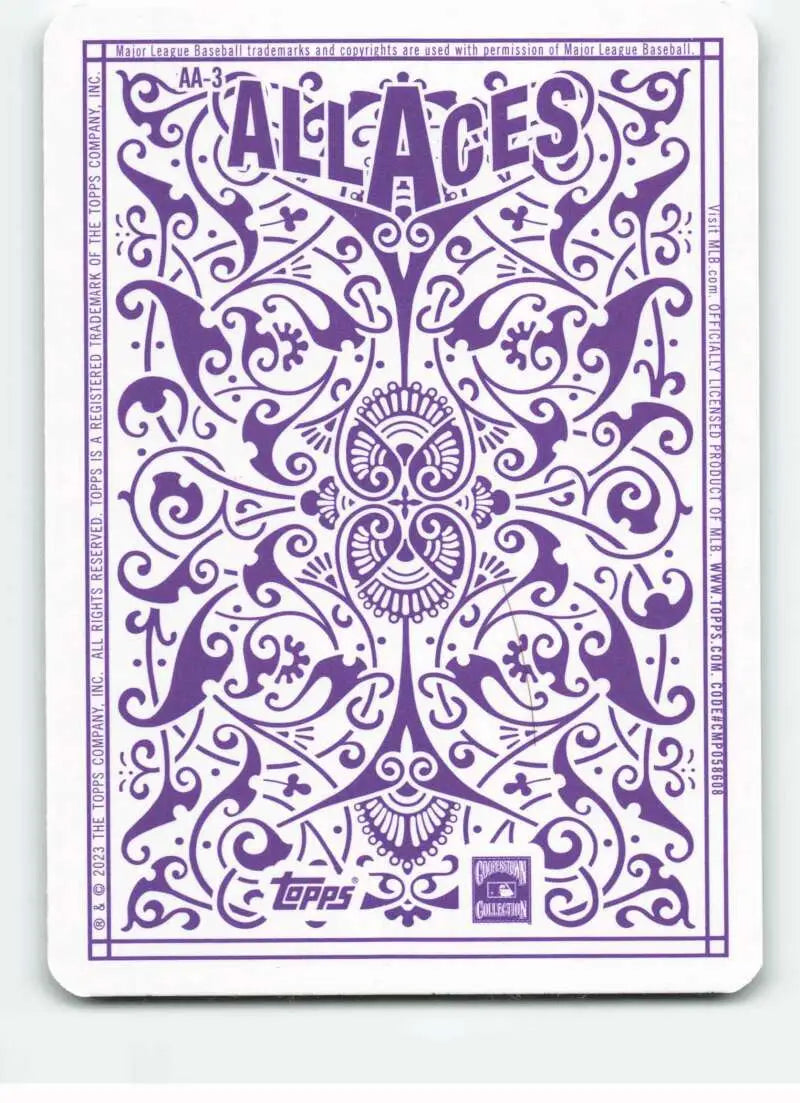 Purple and white decorative baseball card featuring Greg Maddux from the Atlanta Braves