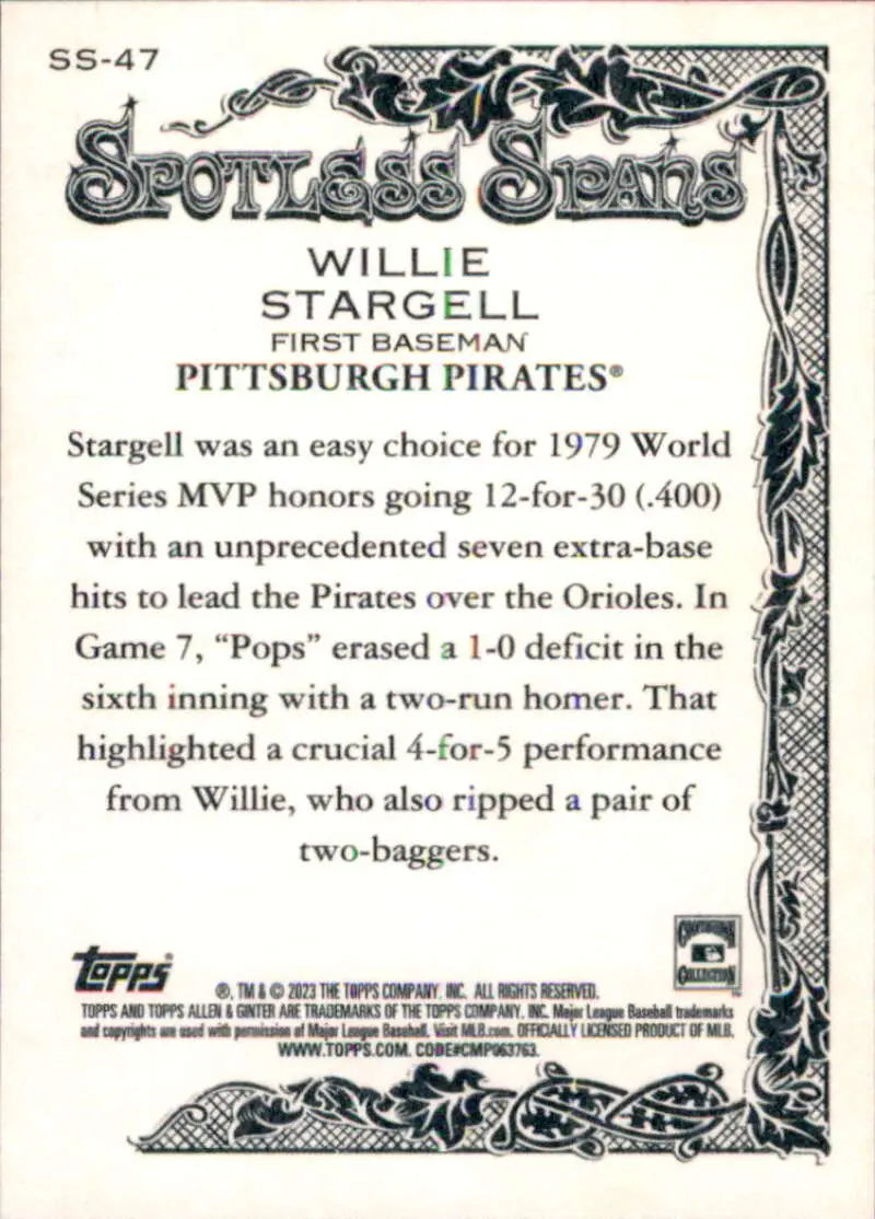 2023 Topps Allen and Ginter Spotless Spans #SS-47 Willie Stargell NM Ne ID:66695 - Trading Cards