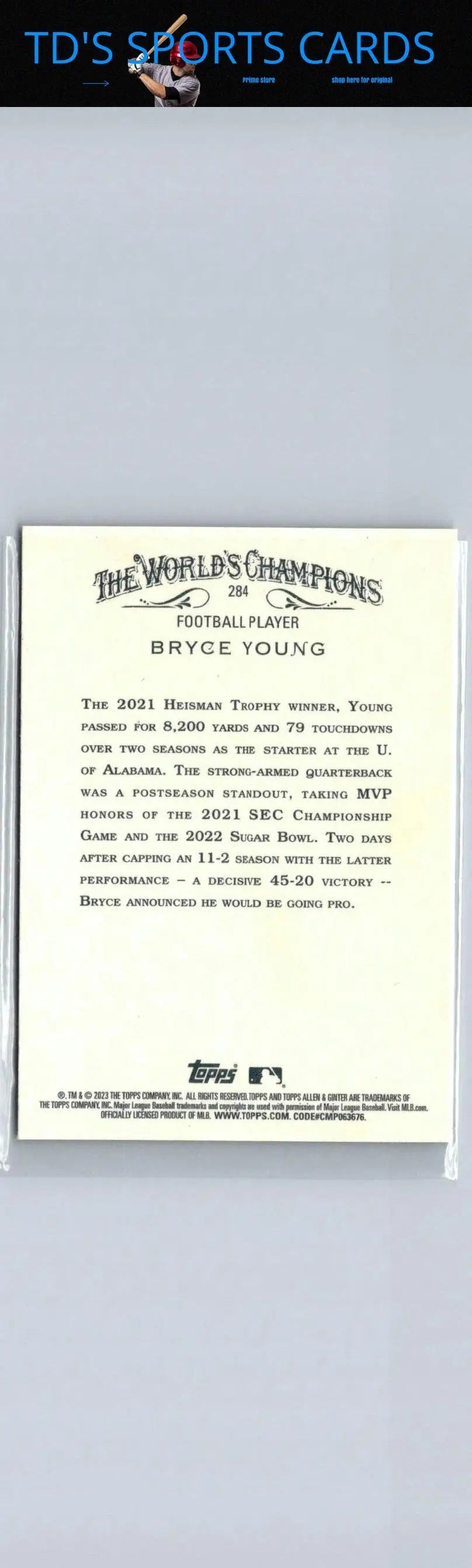 Bryce Young football card from 2023 Topps Allen & Ginter trading cards collection