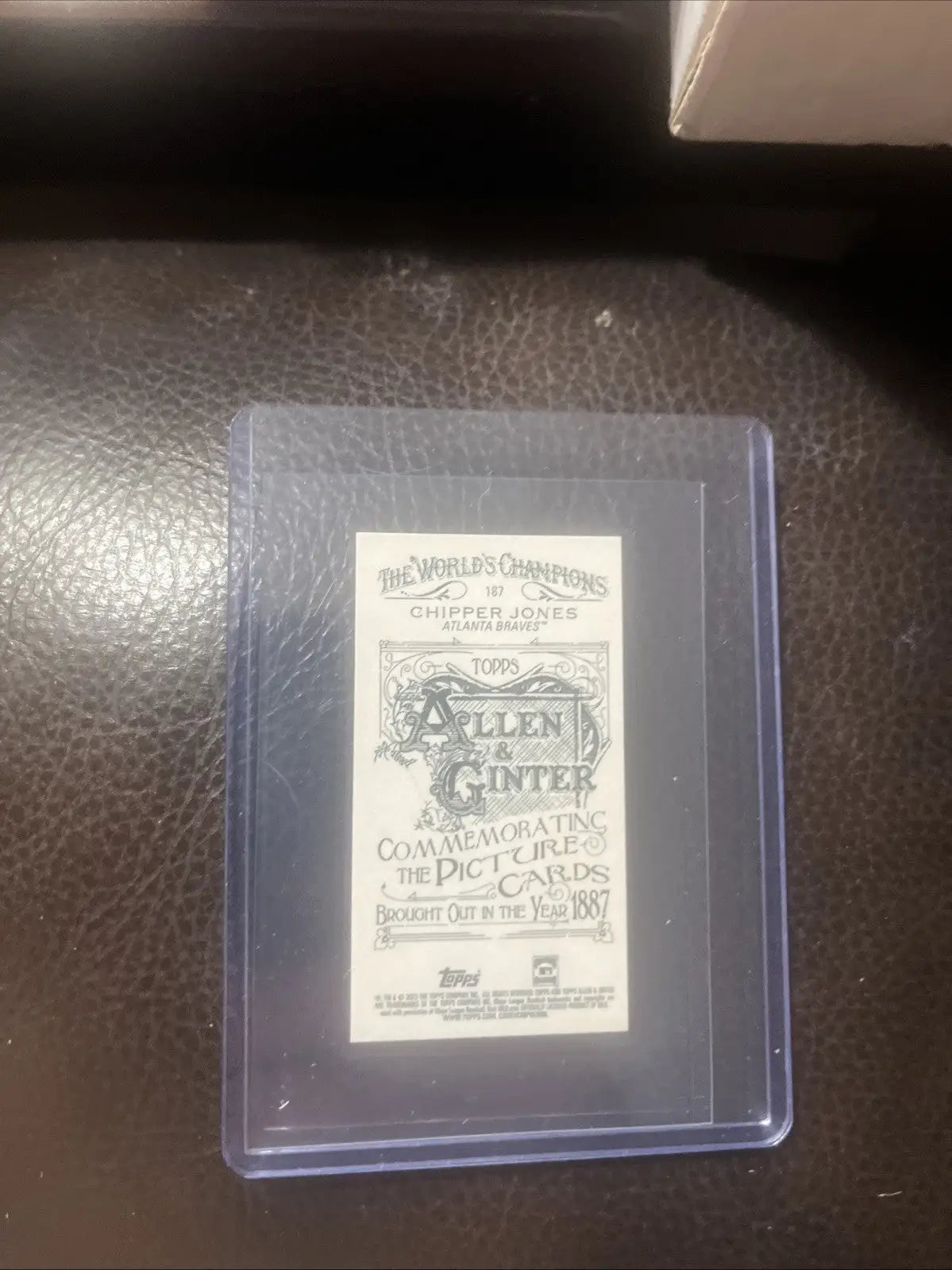 Encased 2023 Topps Allen & Ginter Mini A&G Back #187 Chipper Jones baseball trading card